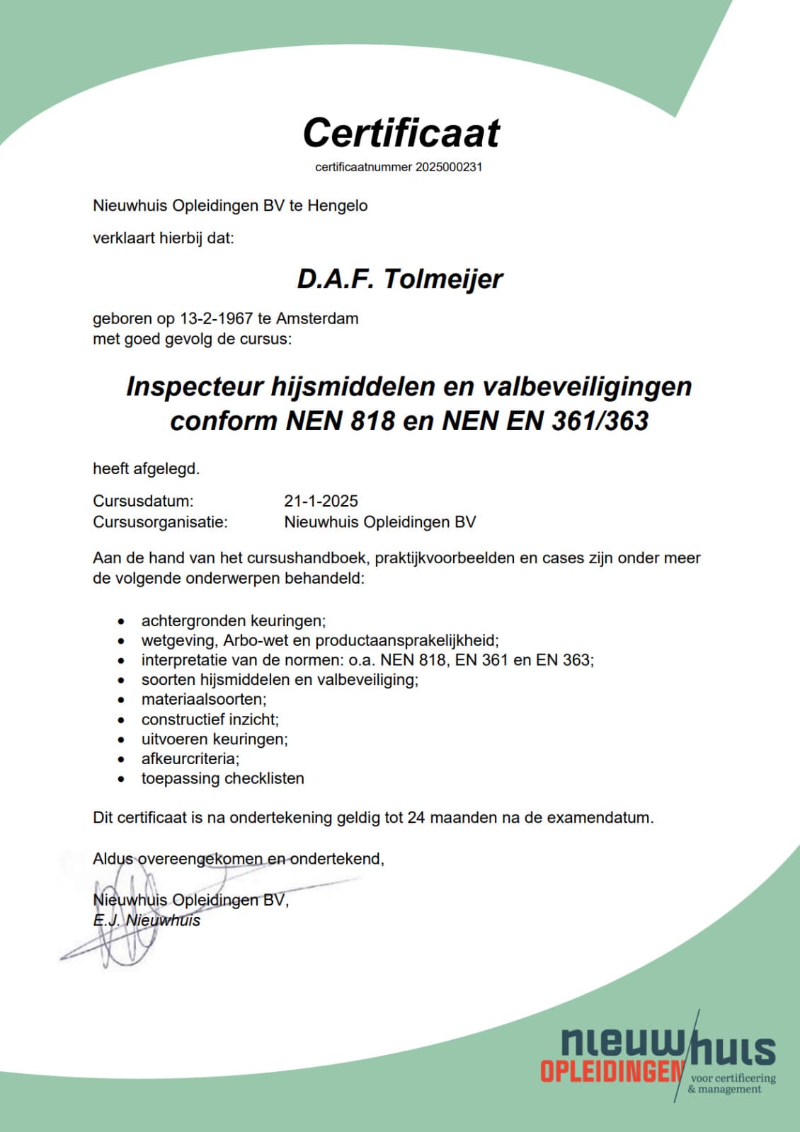 NEN hijsmiddelen-valbeveiliging certificaat keurmeester Daan